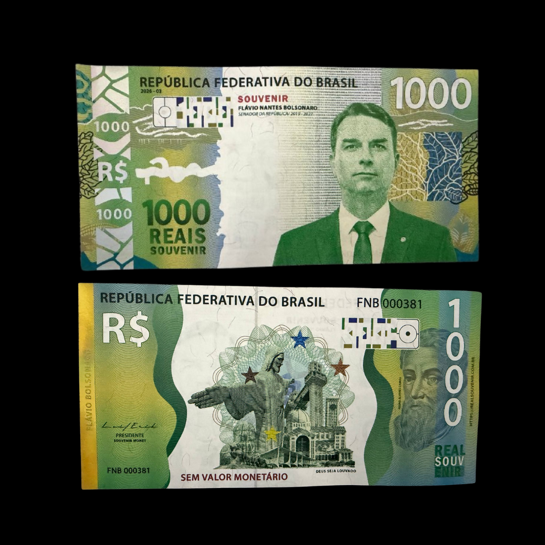 Combo 4 cédulas souvenir - Flávio / Trump / Trump e Bolsonaro / Milei