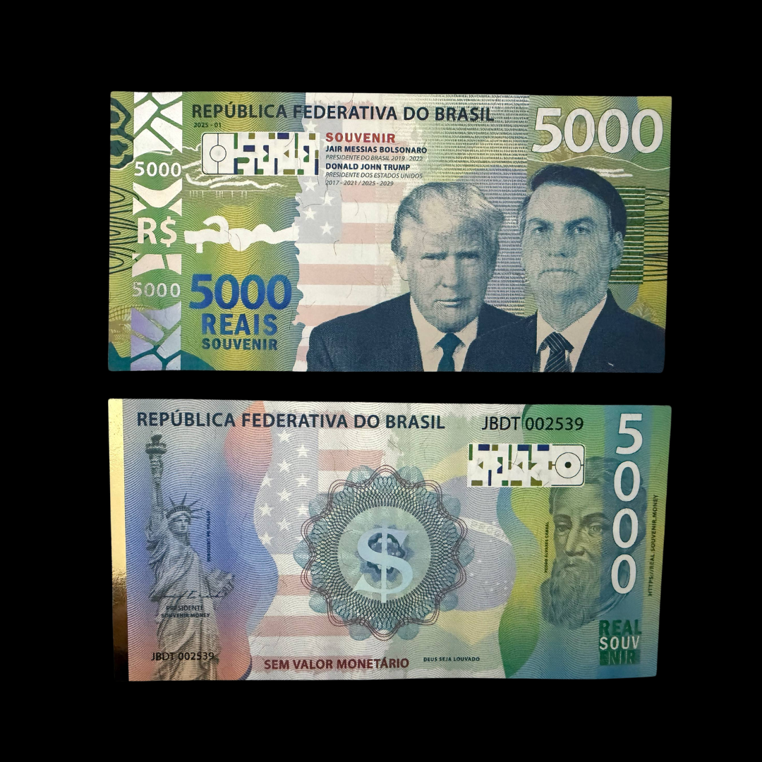 Combo 4 cédulas souvenir - Flávio / Trump / Trump e Bolsonaro / Milei