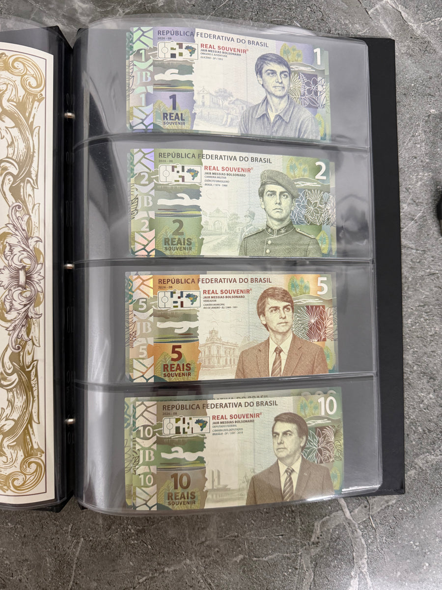 A outra folha do álbum, com as demais cédulas